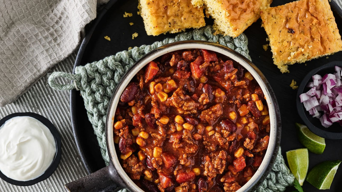 Chili Corn. Calorie 234, Protein 27, Carbs 19, Fat 8.2
