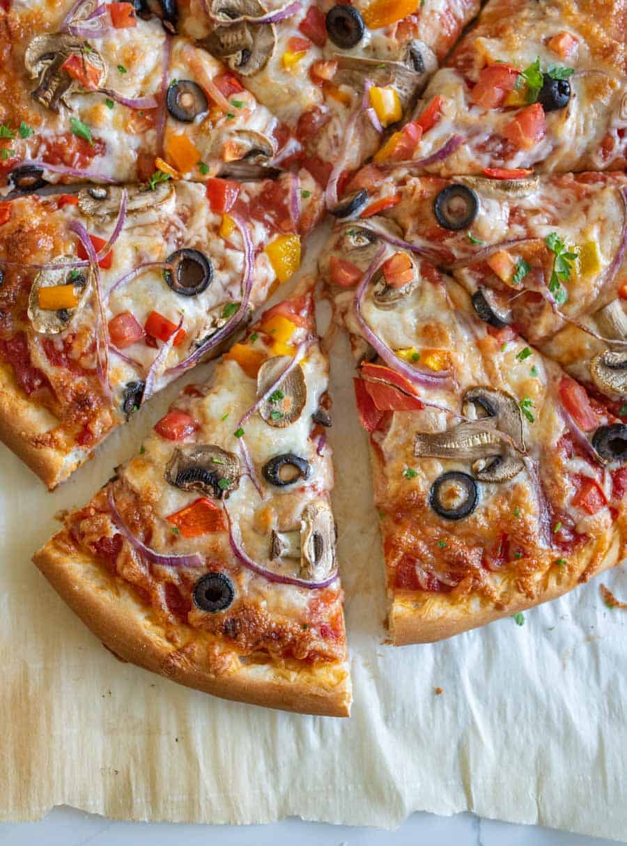 Vegetable Pizza. Calorie 117, Protein 16, Carbs 98, Fat 10.8