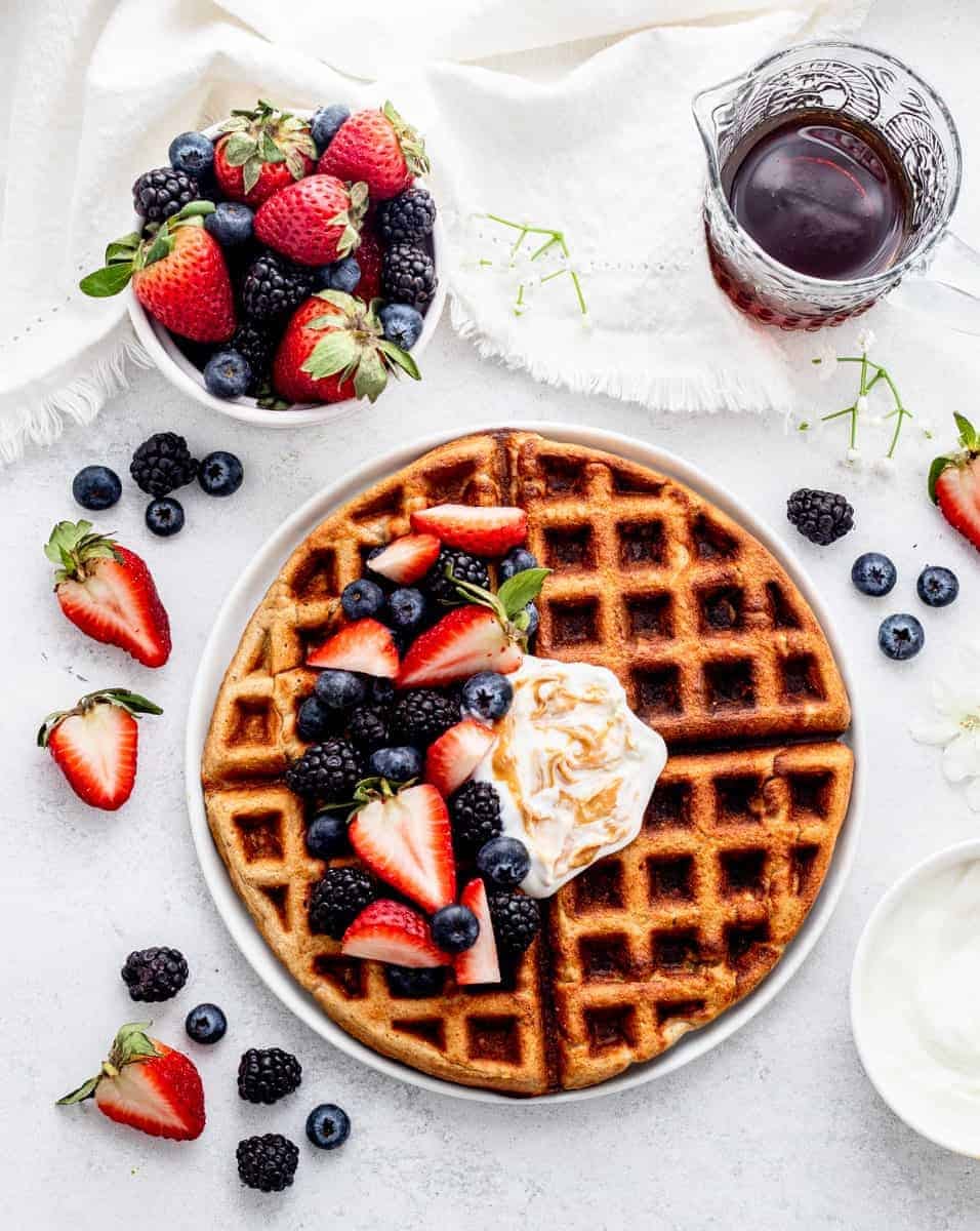 Waffle Chocolate, Caramel, Strawberry. Calorie 110, Protein 20, Carbs 16, Fat 3.6
