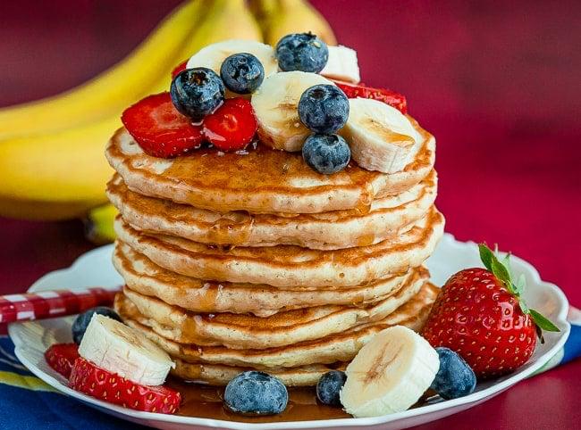 Pancake Chocolate, Caramel, Strawberry. Calorie 110, Protein 21.5, Carbs 18, Fat 6.5