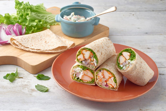 Chicken Tandoori Sandwich Wrap.  Calorie 322,  Protein 30, Carbs 33, Fat  07