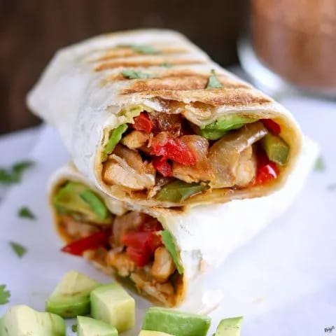 Fajeta chicken sandwich  wrap.    Calorie : 350, Protein : 36, Carbs: 22, Fat: 12.7
