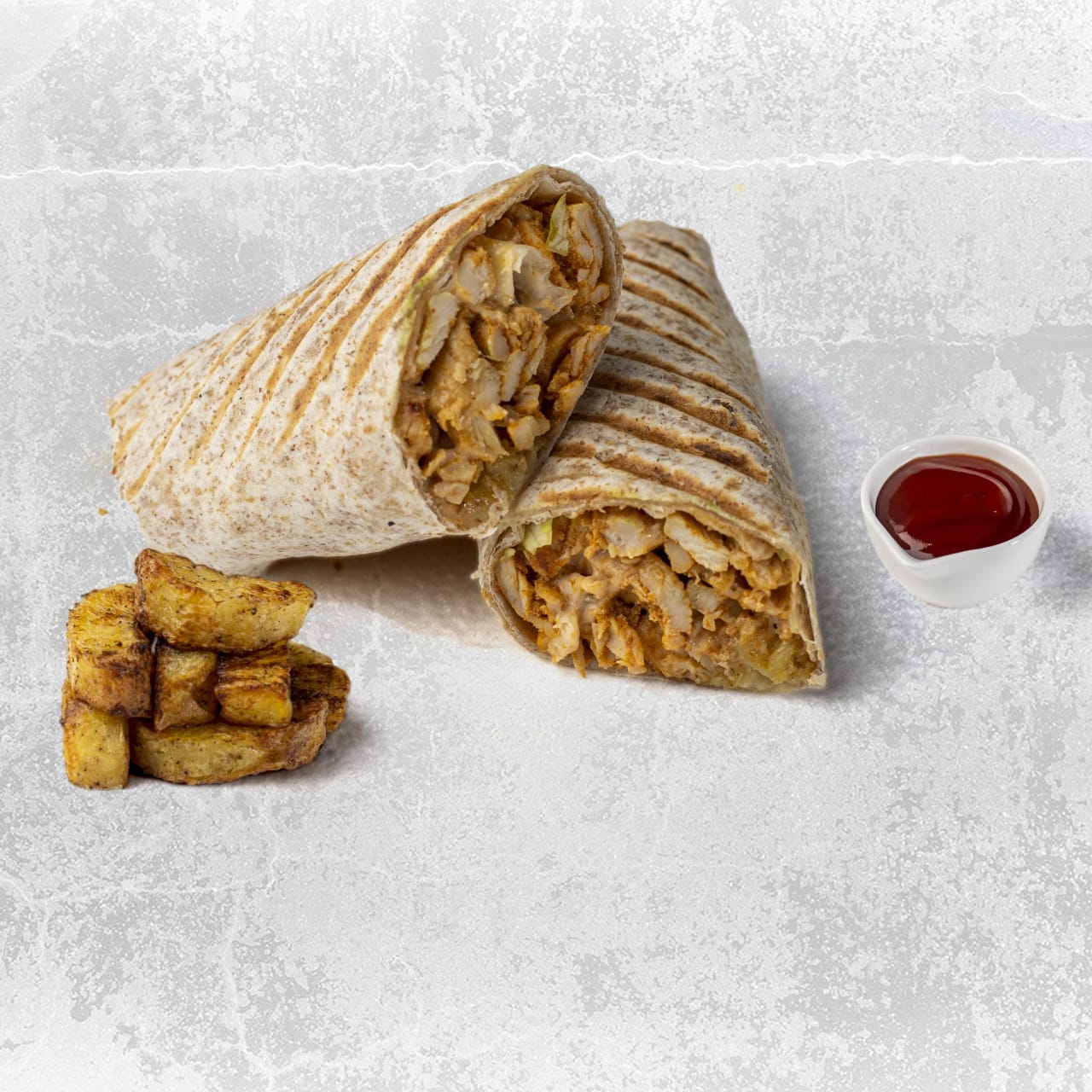 Healthy chicken shawarma.       Calorie: 190,  Protein: 29  Carbs: 18  Fat: 9.66