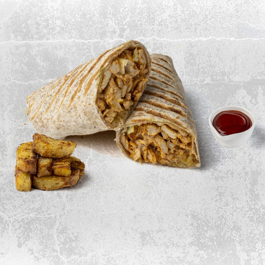 Healthy chicken shawarma.       Calorie: 190,  Protein: 29  Carbs: 18  Fat: 9.66