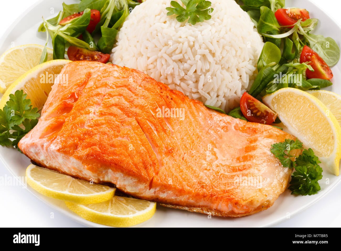 Grilled Salmon with Rice.    Calorie 122, Protein 20, Carbs 04, Fat 1.3