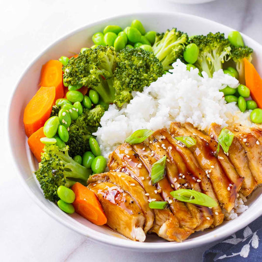 Teriyake Chicken Bowl.    Calorie 248, Protein 33, Carbs 21, Fat 10