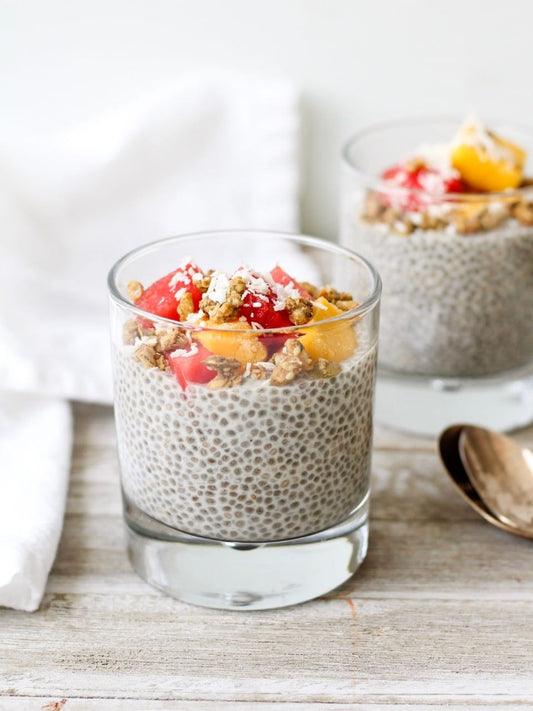 Chia Pudding.  Calorie 255, Protein 10, Carbs 22, Fat 17